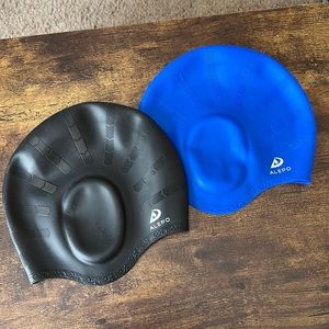 2 Pack Unisex Alepo Swim Caps with 3D Ear Protection Flexible Silicone Swimming